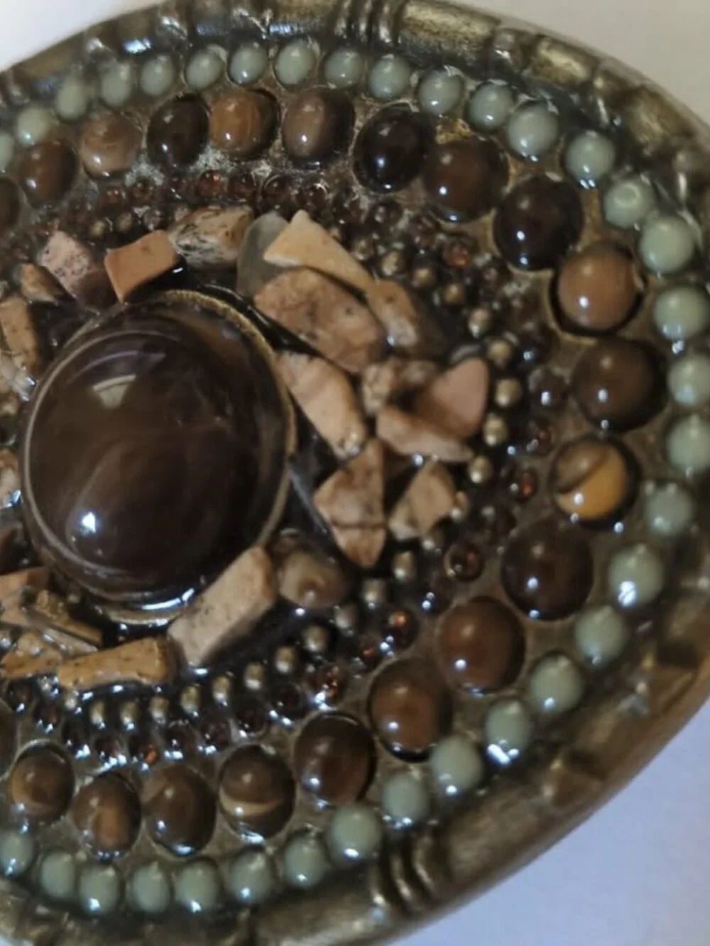 Vintage Stone Bronze Belt Buckle Brown Agate Cabochon Earthy Tones Southwestern